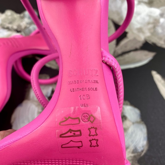 Schutz Shalla Angled-Heel Sandals in Hot Pink Size 10B. - Picture 8 of 14
